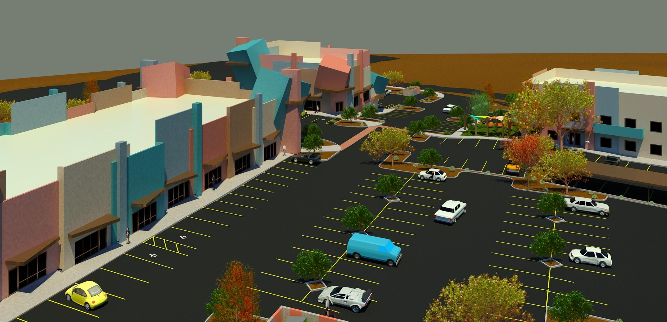 Retail building on left